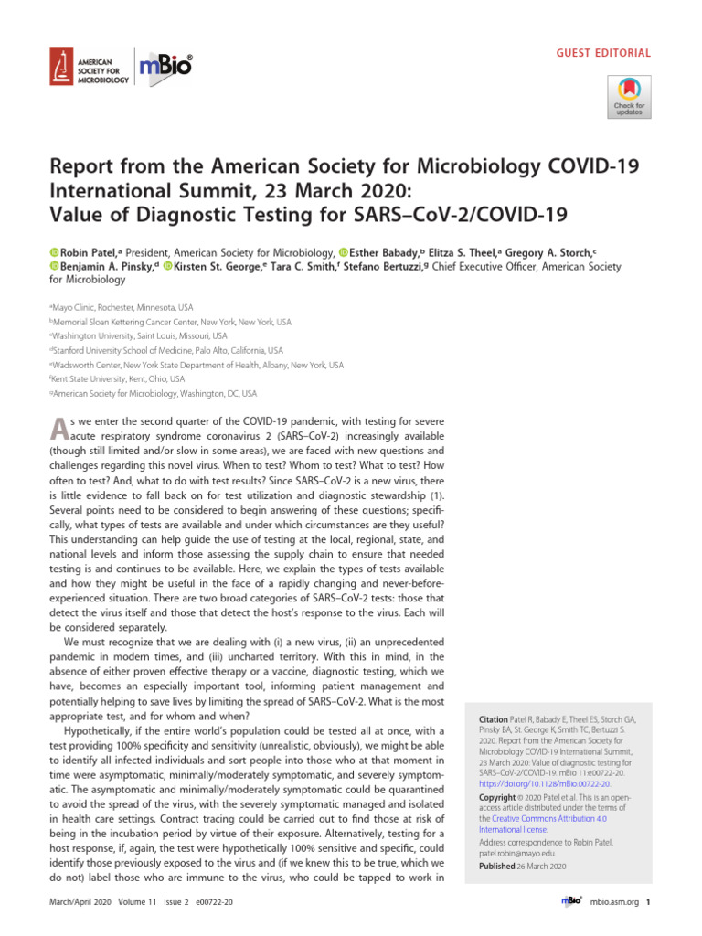 Value of Diagnostic Testing For SARS-CoV-2 COVID-19 | PDF | Infection ...