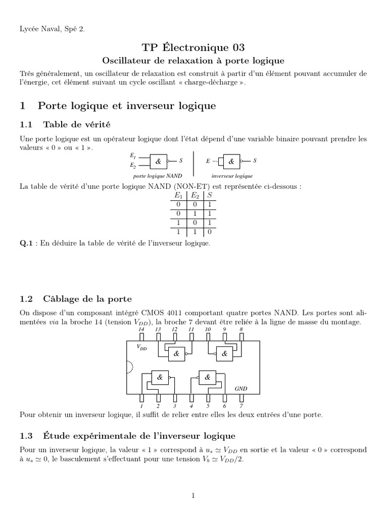 Oscillateur à inverseur logique CMOS | PDF | Fonction logique ...
