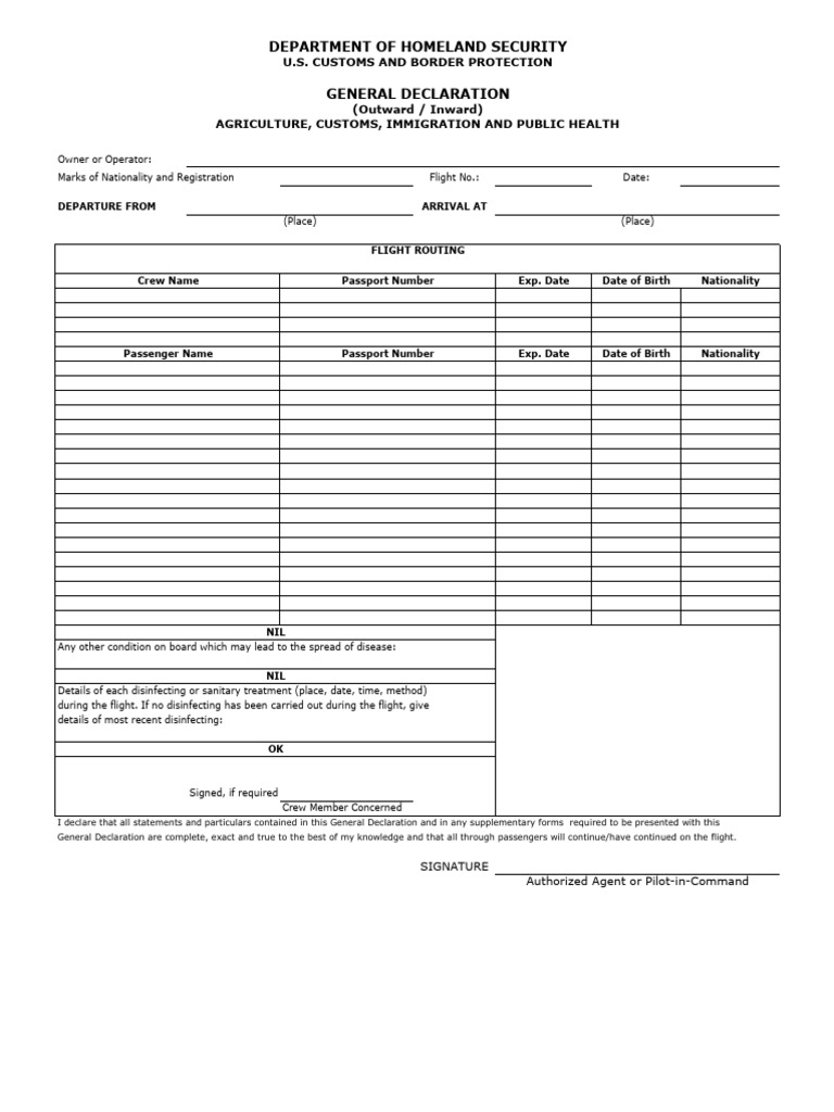Flight General Declaration Form | PDF | National Security