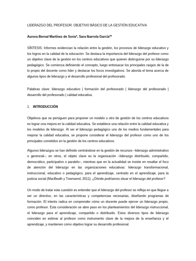 Liderazgo del Profesor en Educación | PDF | Maestros | Liderazgo