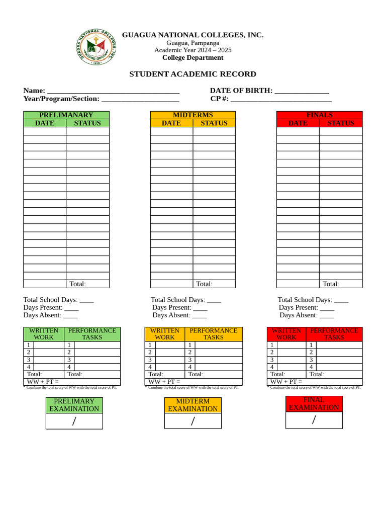 Student Academic Record Template | PDF