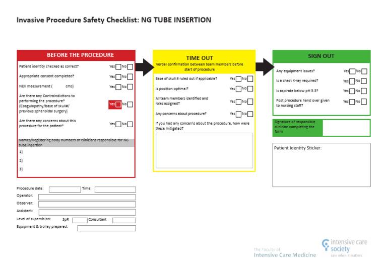 Safetychecklistngtubeinsertion Final | PDF | Medical Specialties | Medicine