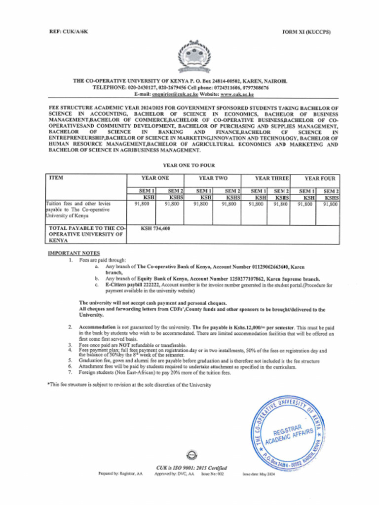 Kuccps Degree Fee Structure 3new Student | PDF