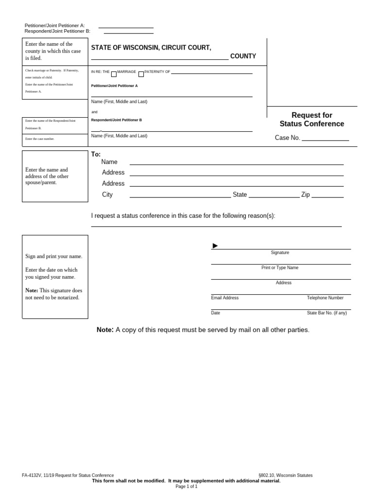 Wisconsin Status Conference Request Form | PDF | United States Law ...