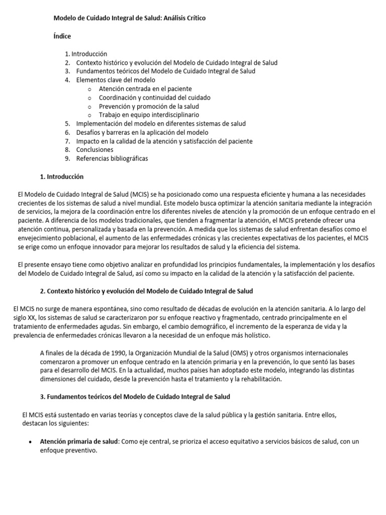 Modelo de Cuidado Integral de Salud | PDF | Condicion cronica ...