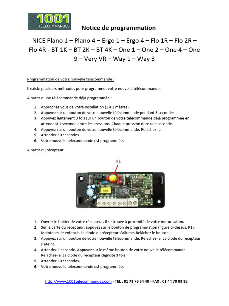Programmation Télécommande Nice Ergo 1 | PDF