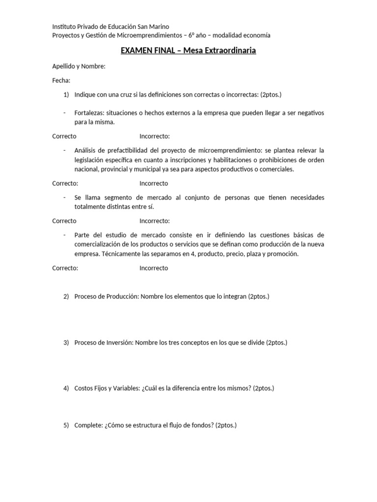 Examen Final Proyectos | PDF