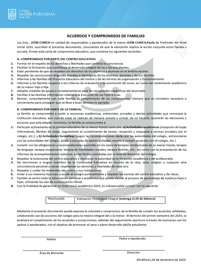 Acuerdos y Compromisos de Familias-54 | PDF | Escuelas | Evaluación