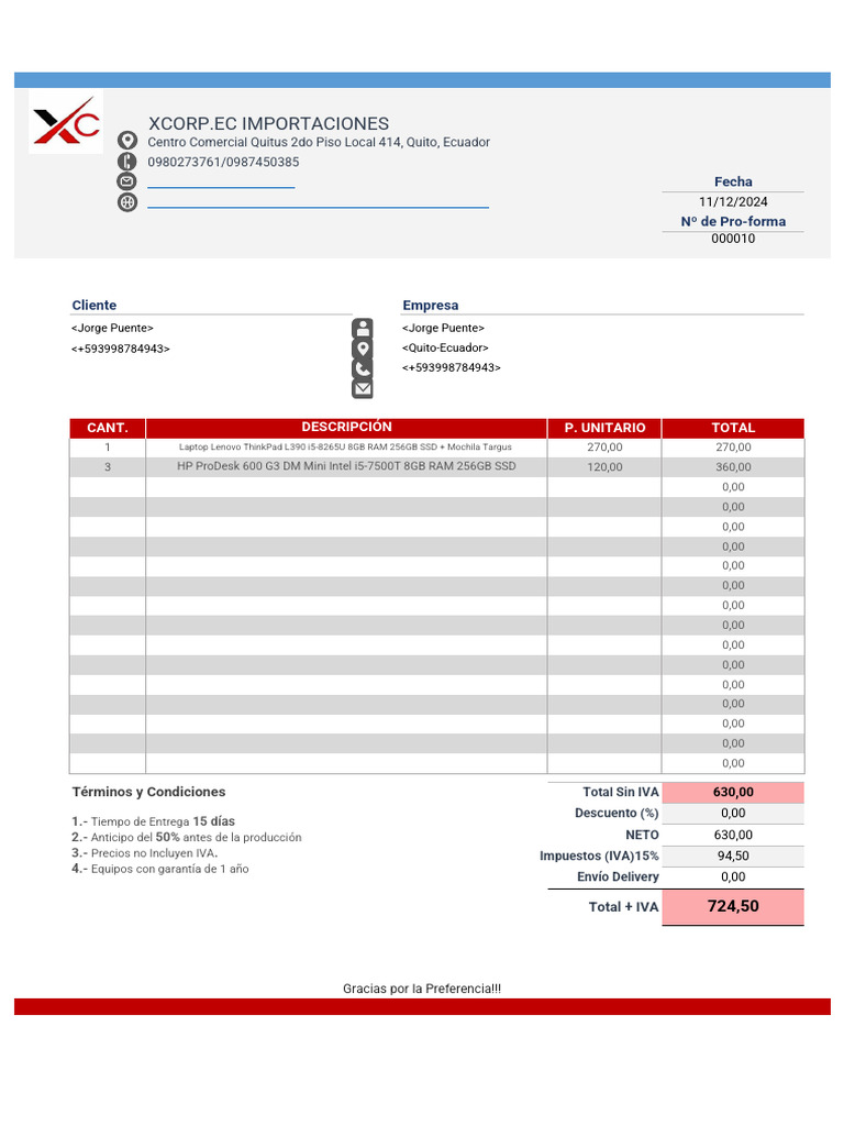FORMATO COTIZACIÓN - PROFORMA | PDF | Hardware de la computadora