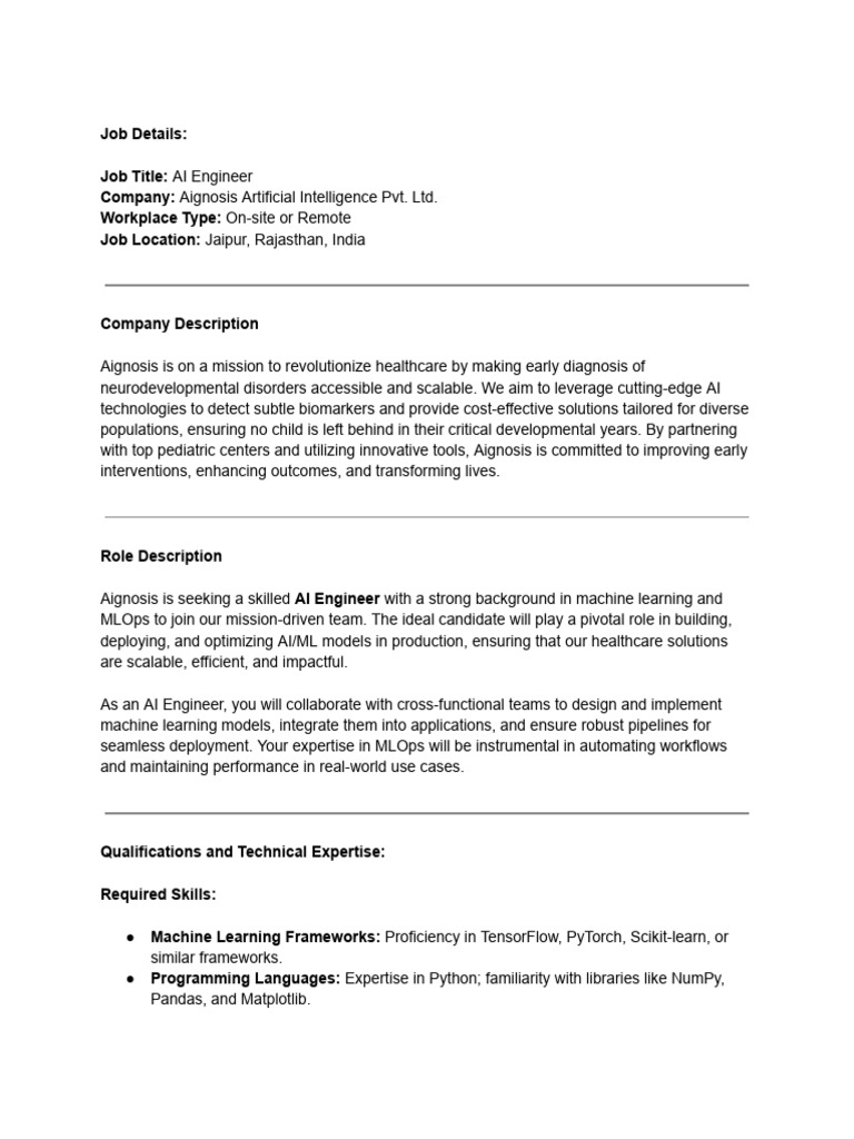 Job Details - AI Engineer | PDF | Artificial Intelligence ...