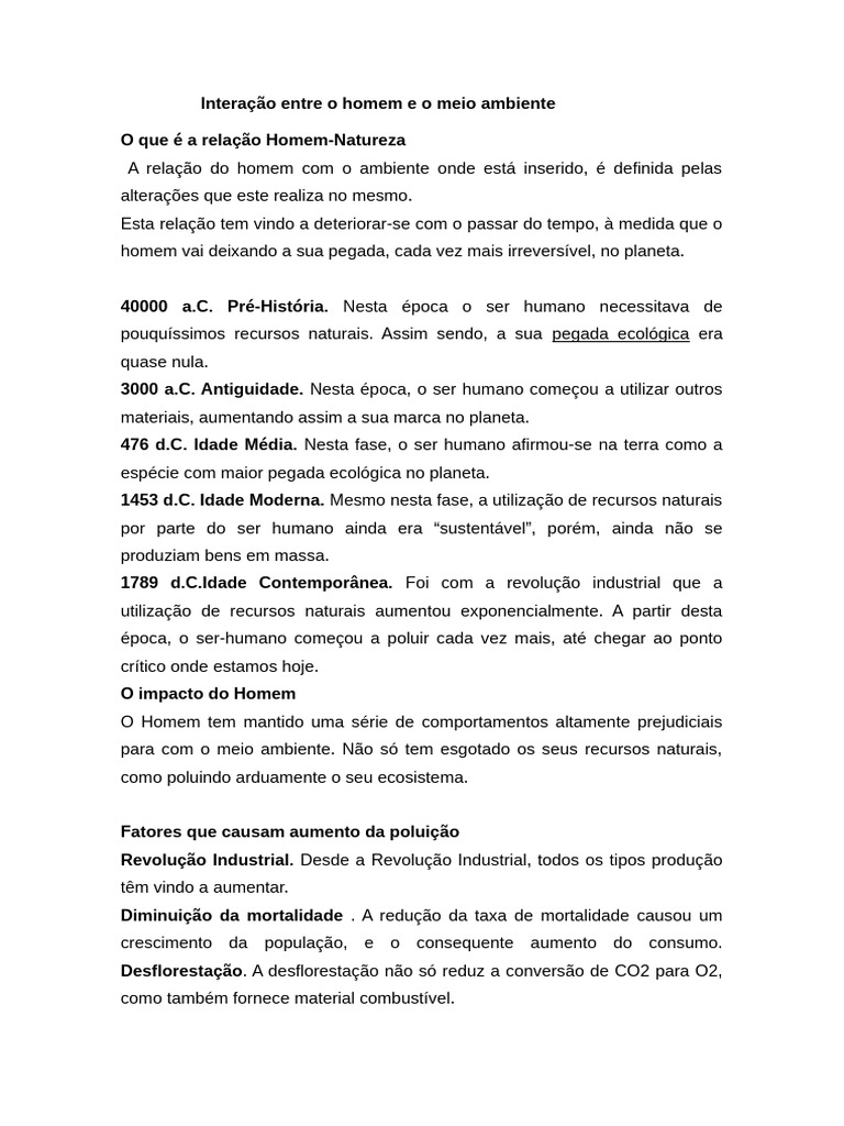 Interação Entre o Homem e o Meio Ambiente | PDF