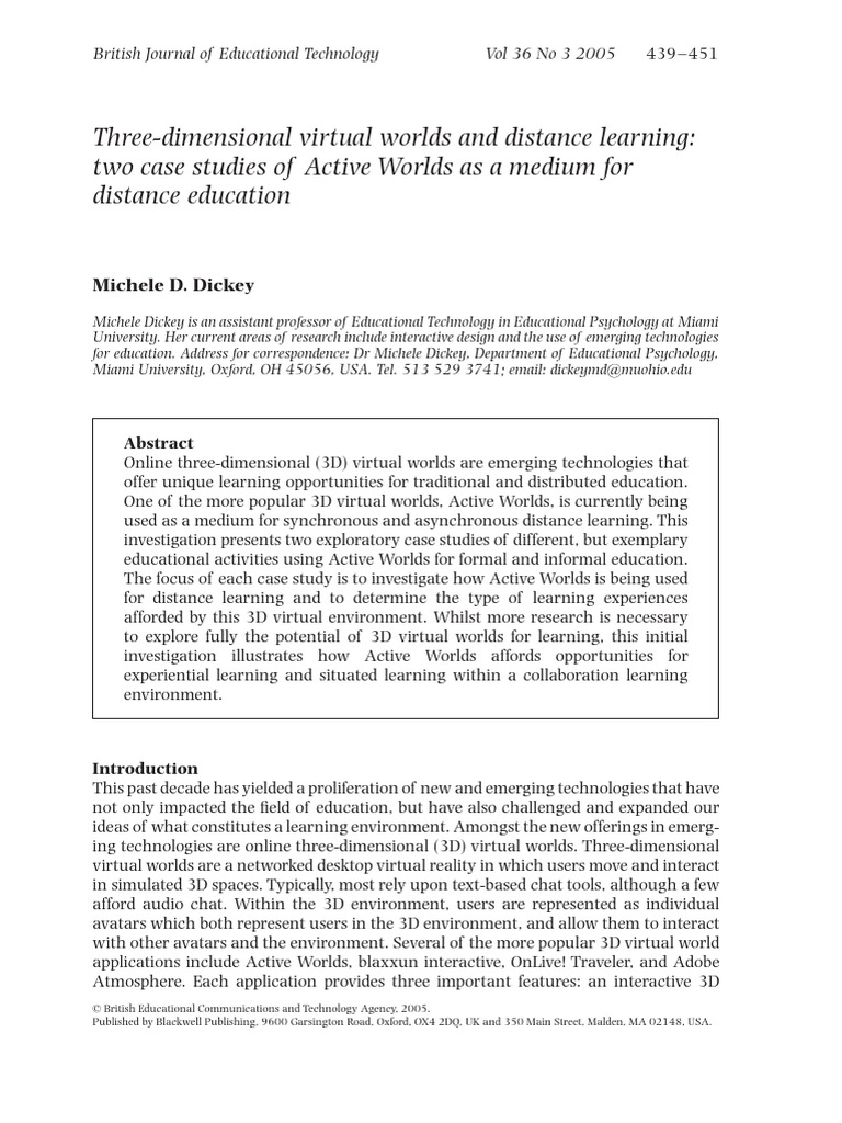 3D Virtual Worlds in Distance Learning | PDF | Learning | Educational ...