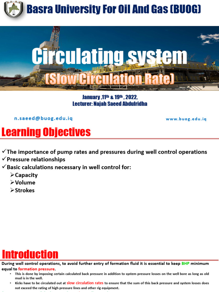 Slow Circulation Rate in Drilling Operations | PDF | Pressure | Pump