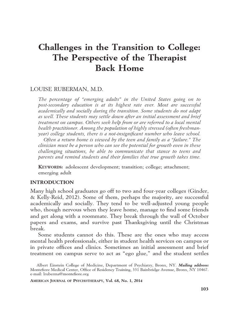 Ruberman 2018 Challenges in The Transition To College The Perspective ...