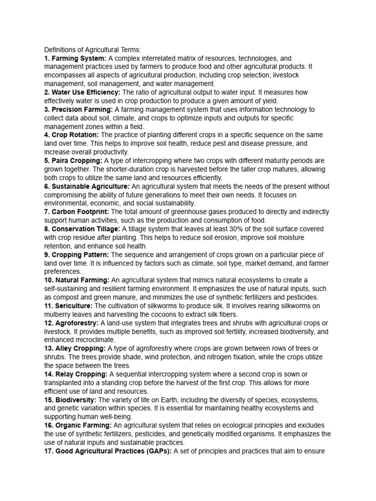 Definitions of - 1. Farming System - 2. Water Use Ef... | PDF ...