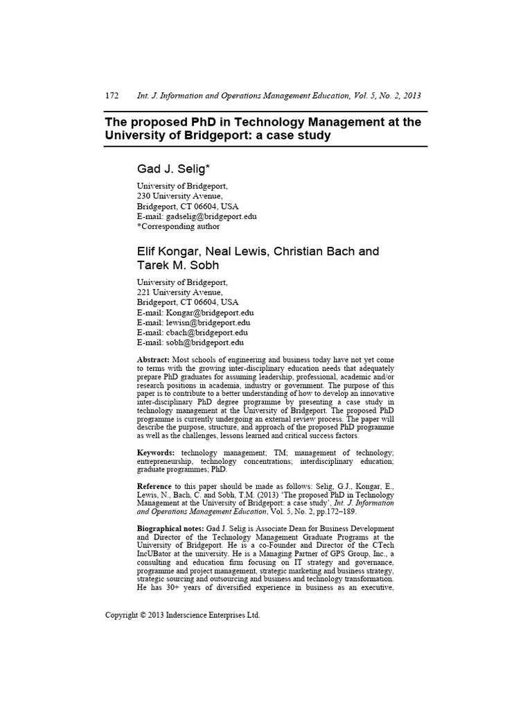 The Proposed PHD in Technology Managemen | PDF | Thesis | Academic Degree