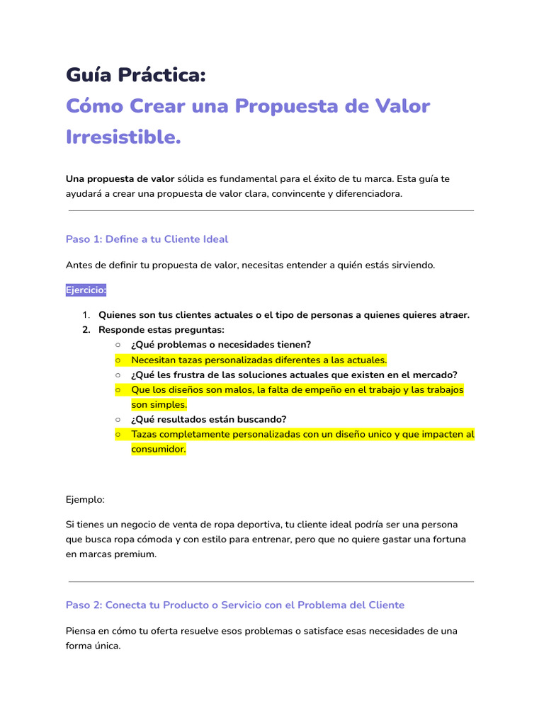 Cómo Crear una Propuesta de Valor Irresistible. | PDF | Cliente ...