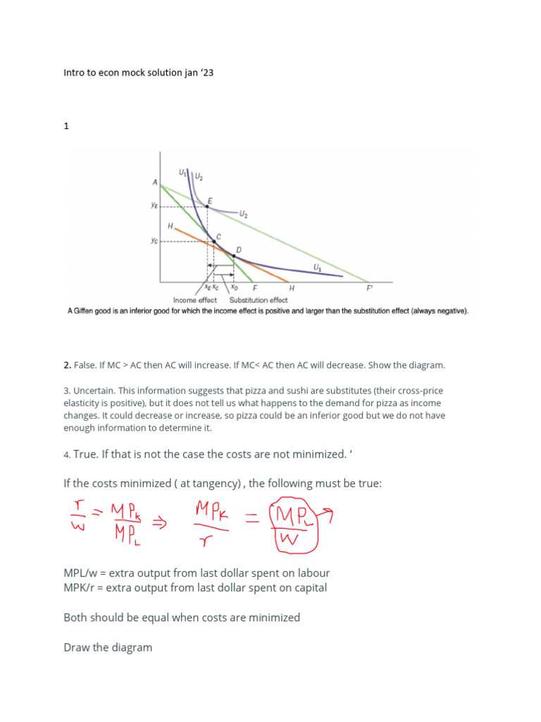Econ Mock Exam Solutions January 2023 | PDF