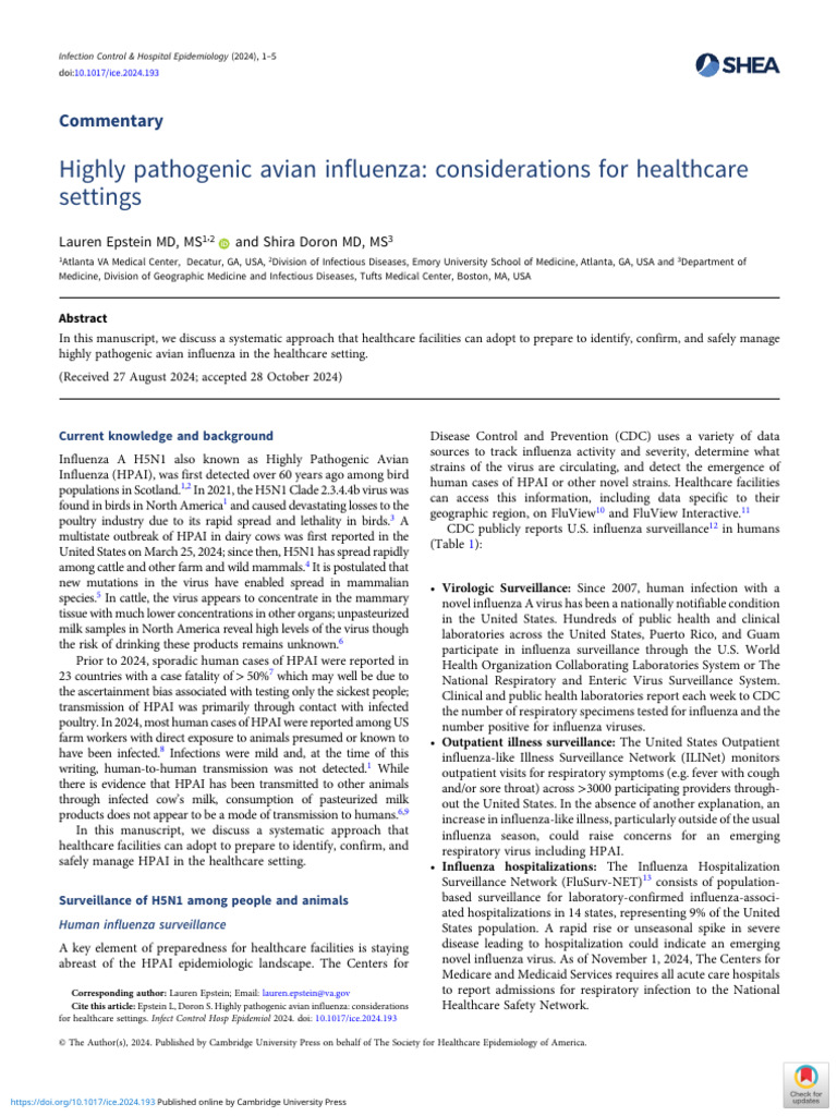HPAI Management in Healthcare Settings | PDF | Avian Influenza | Influenza