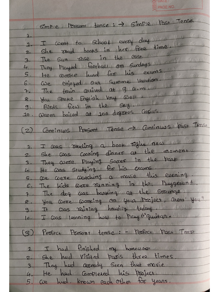 Convert the sentences from the given Tenses to other tenses, using the ...