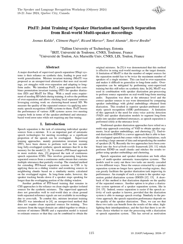 PixIT: Enhancing Speaker Diarization and Separation | PDF | Speech ...