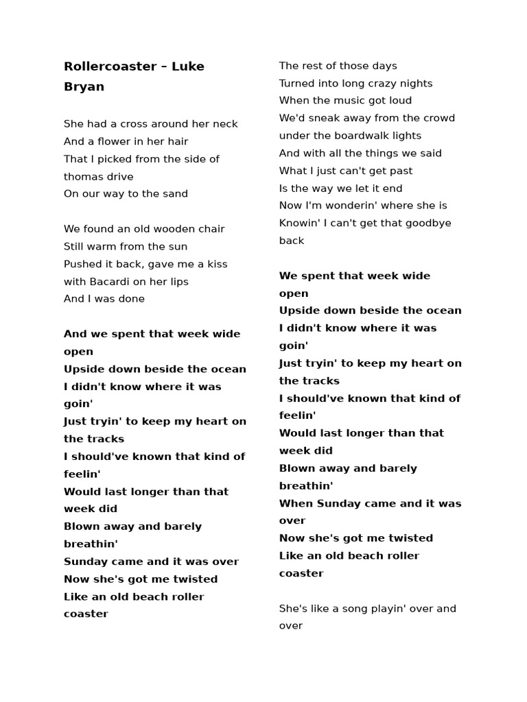 Rollercoaster - Luke Bryan | PDF