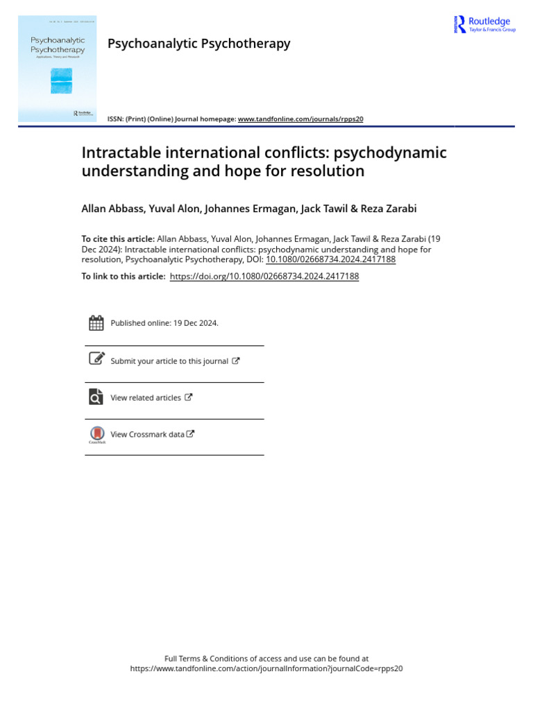 Intractable International Conflicts Psychodynamic Understanding and ...