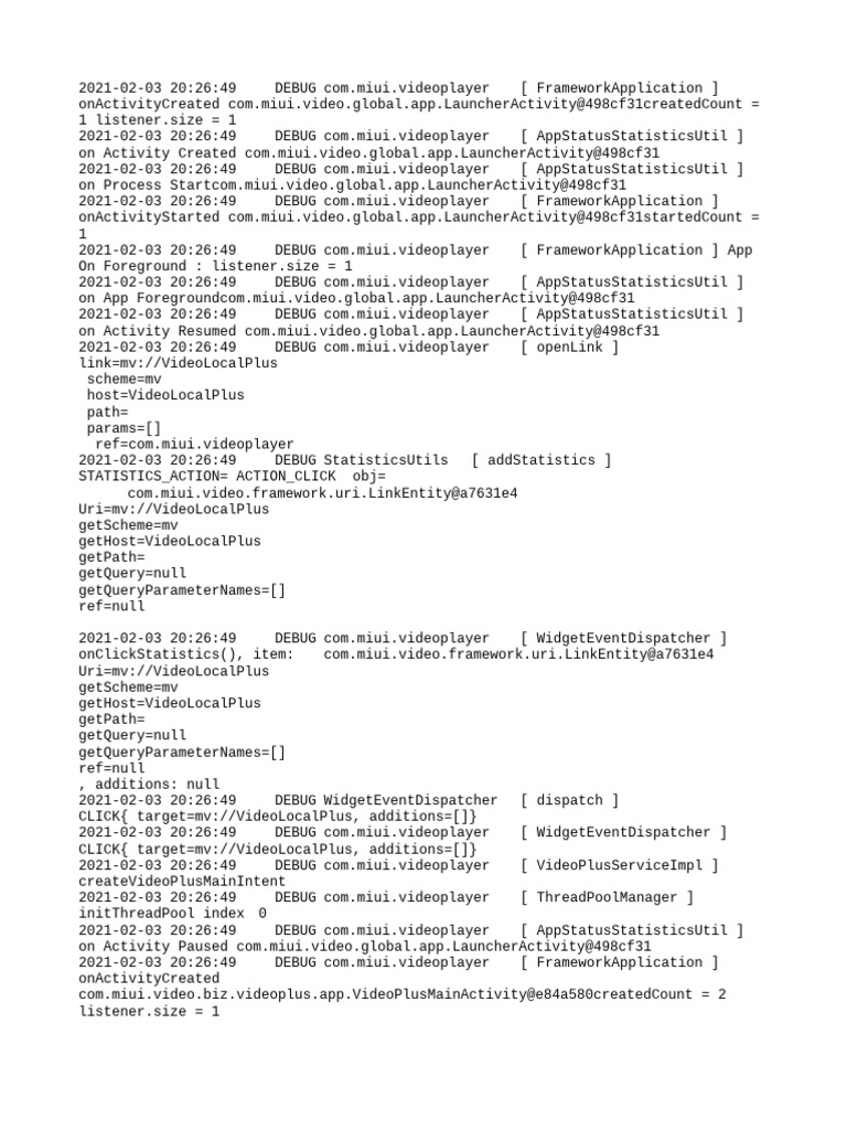 MIUI Video Player Debug Log Analysis | PDF | Computing | Software