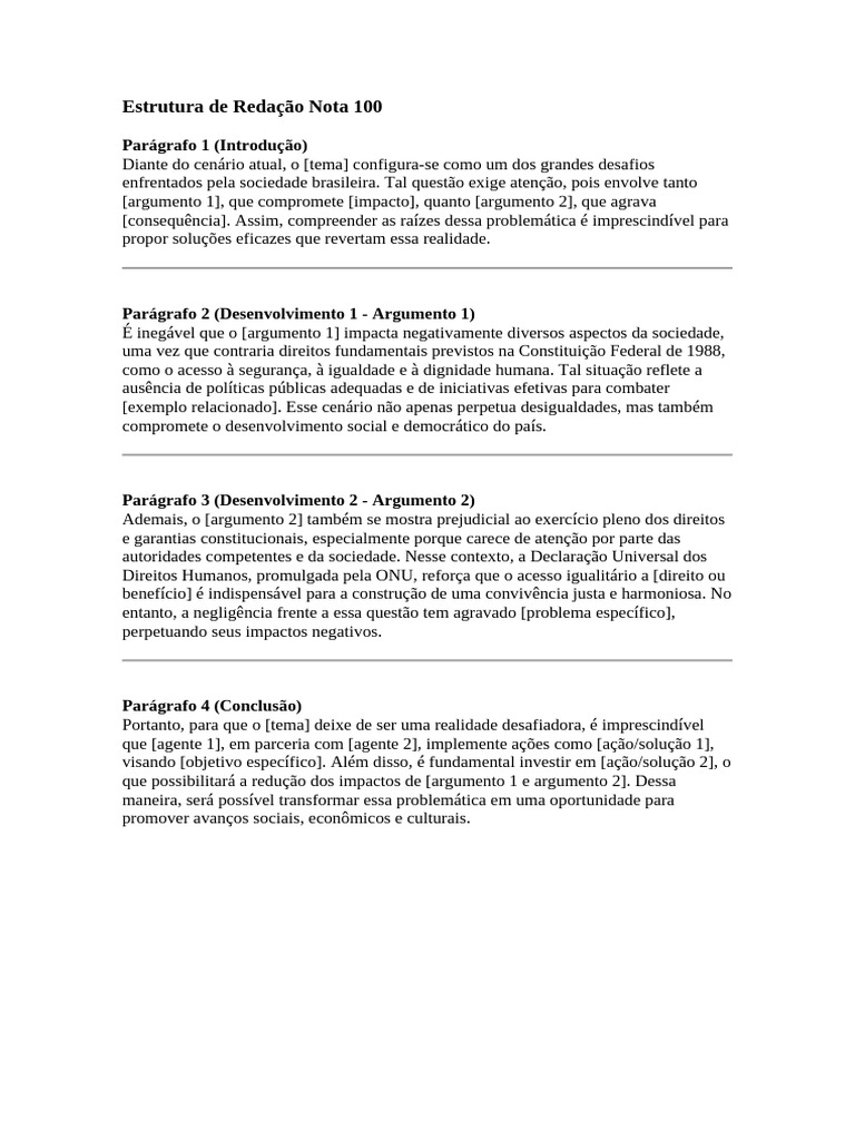 Estrutura de Redação Nota 100 ENEM | PDF