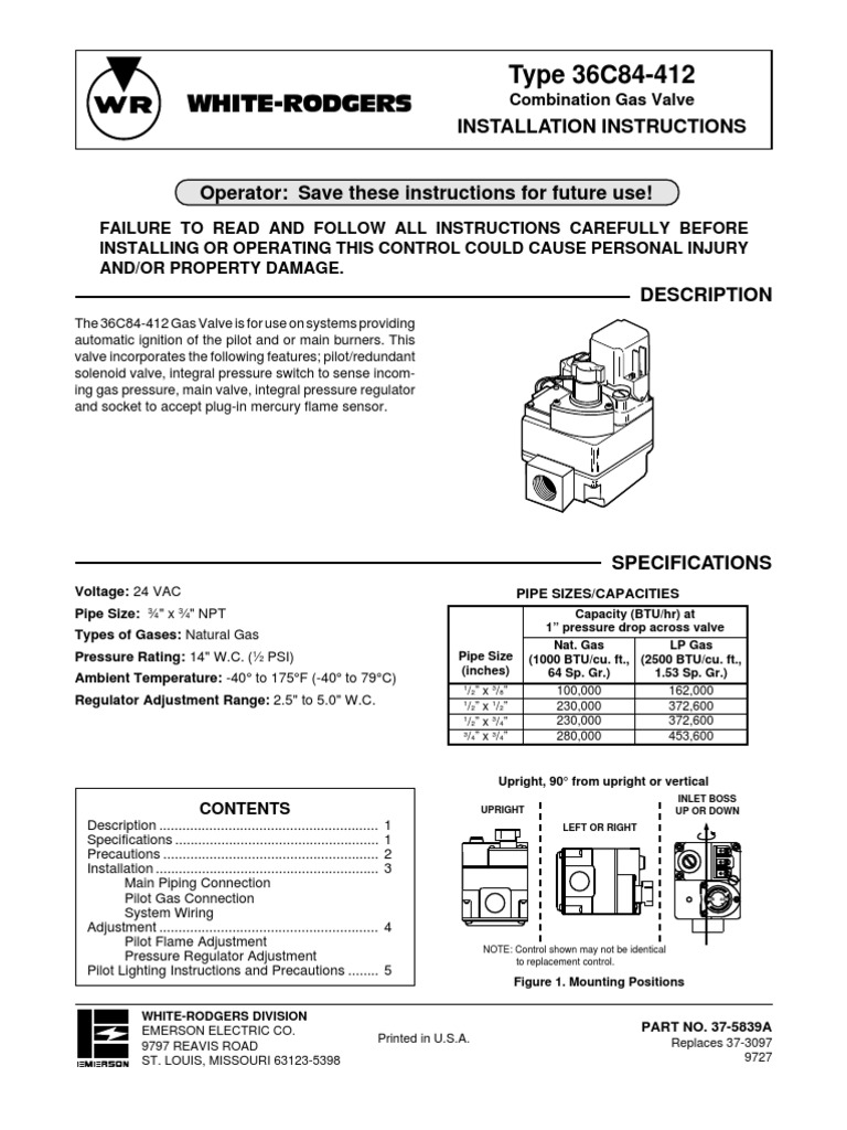 36c84 Gas Valve Installation PDF Leak Valve