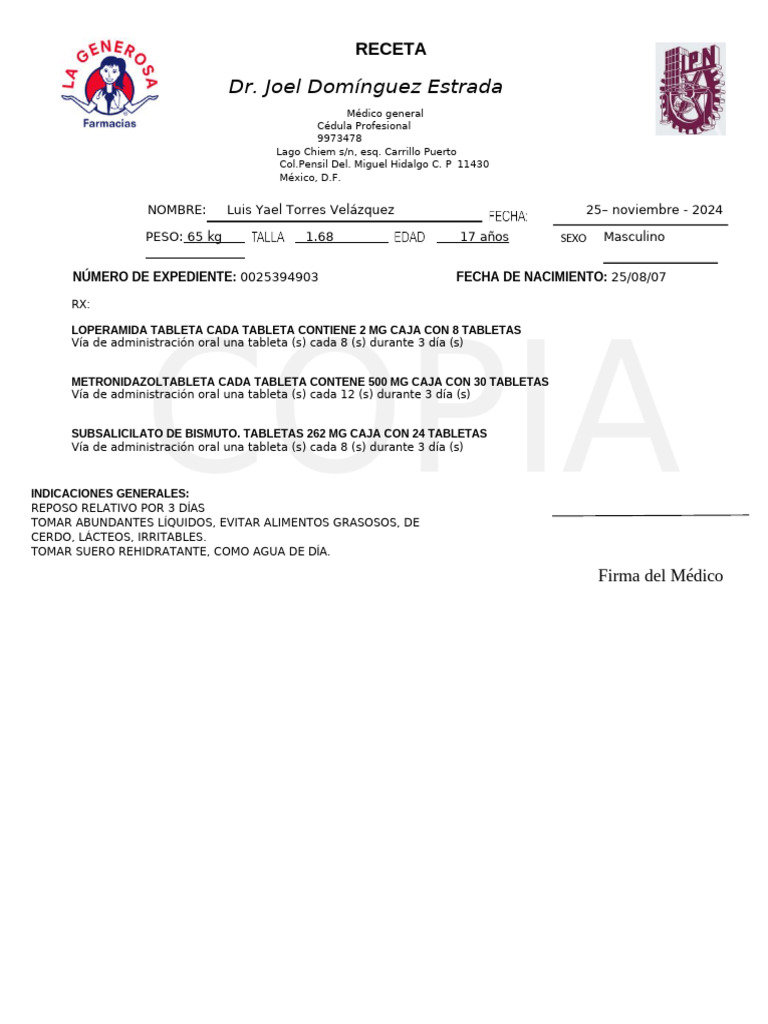 Receta médica para infección de garganta | PDF
