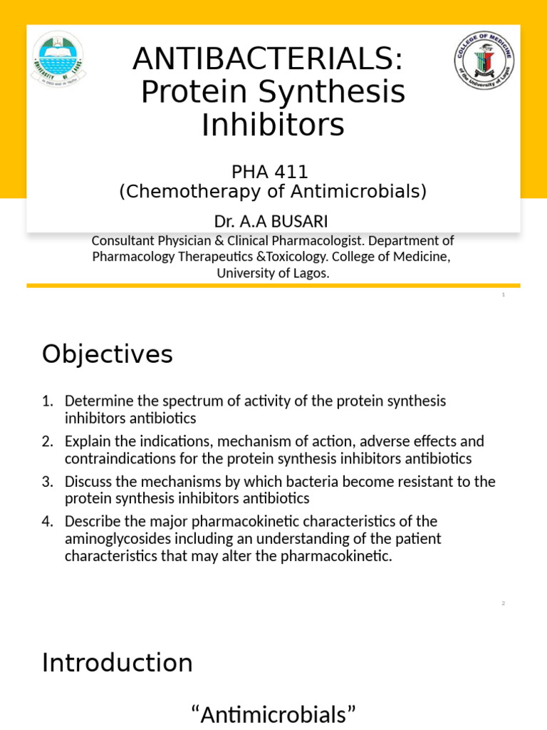 ANTIBACTERIALS Protein Synthesis Inhibitors-1 | PDF | Medical ...