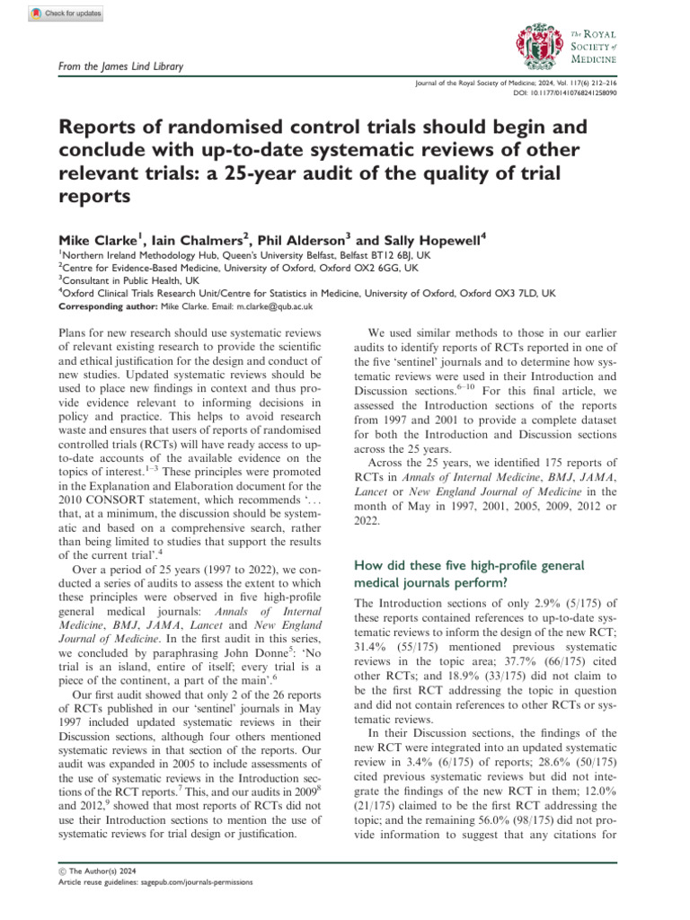 25-Year Audit of RCT Reporting Standards | PDF | Randomized Controlled ...