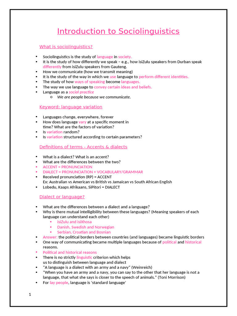 Sociolinguistics Notes | PDF | Dialect | Slang