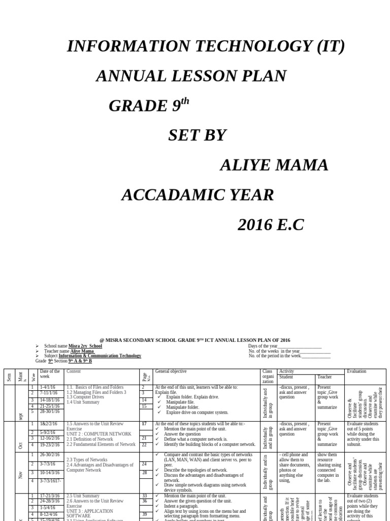 Grade 9 ICT Annual Lesson Plan 2016 | PDF | Computer Network | Computer ...