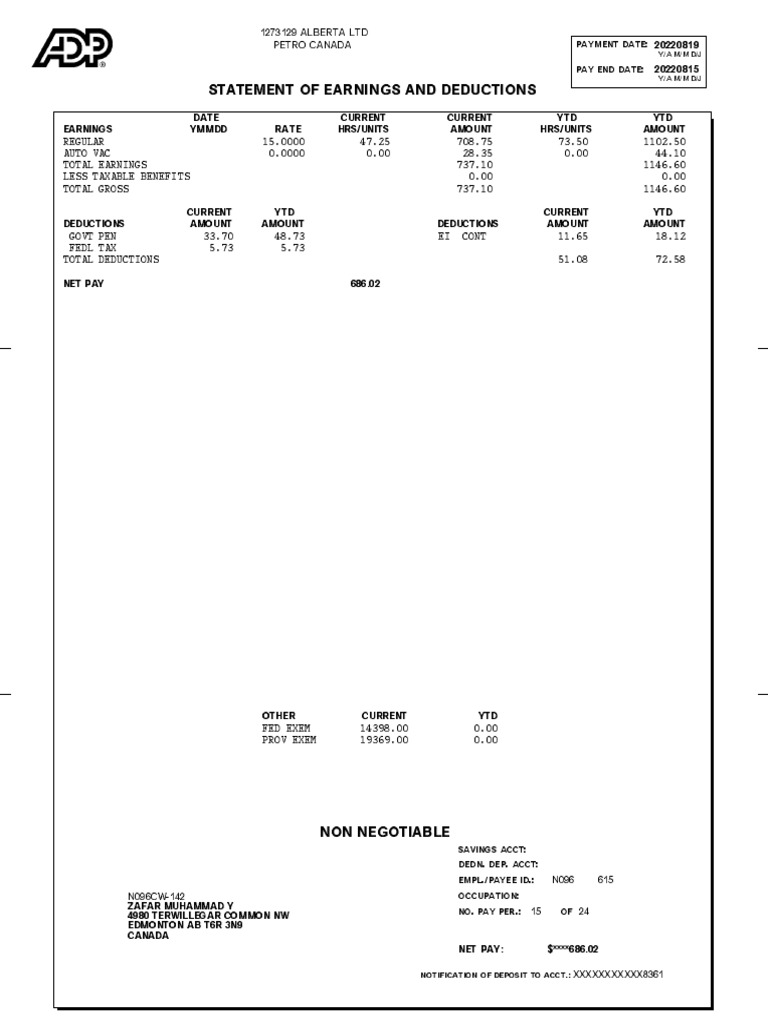 Earnings and Deductions Statement | PDF | Business | Taxes