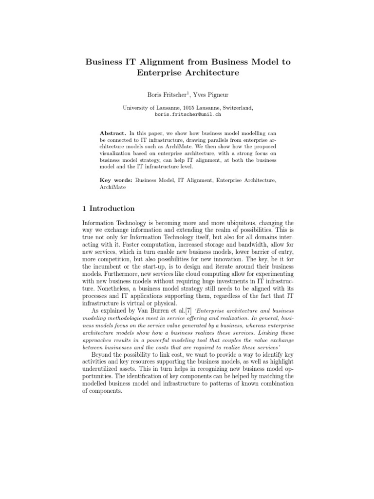 Aligning Business Models with IT Architecture | PDF | Business Model ...