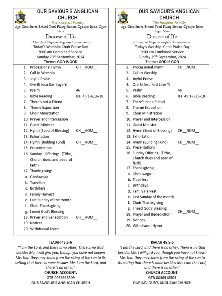 Choir Praise Day Program | PDF | Anglicanism | Hymns