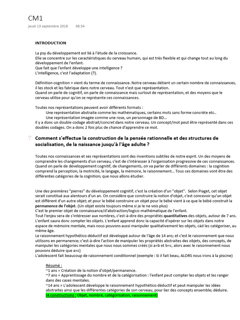 Développement cognitif chez l'enfant | PDF | Quotient intellectuel ...