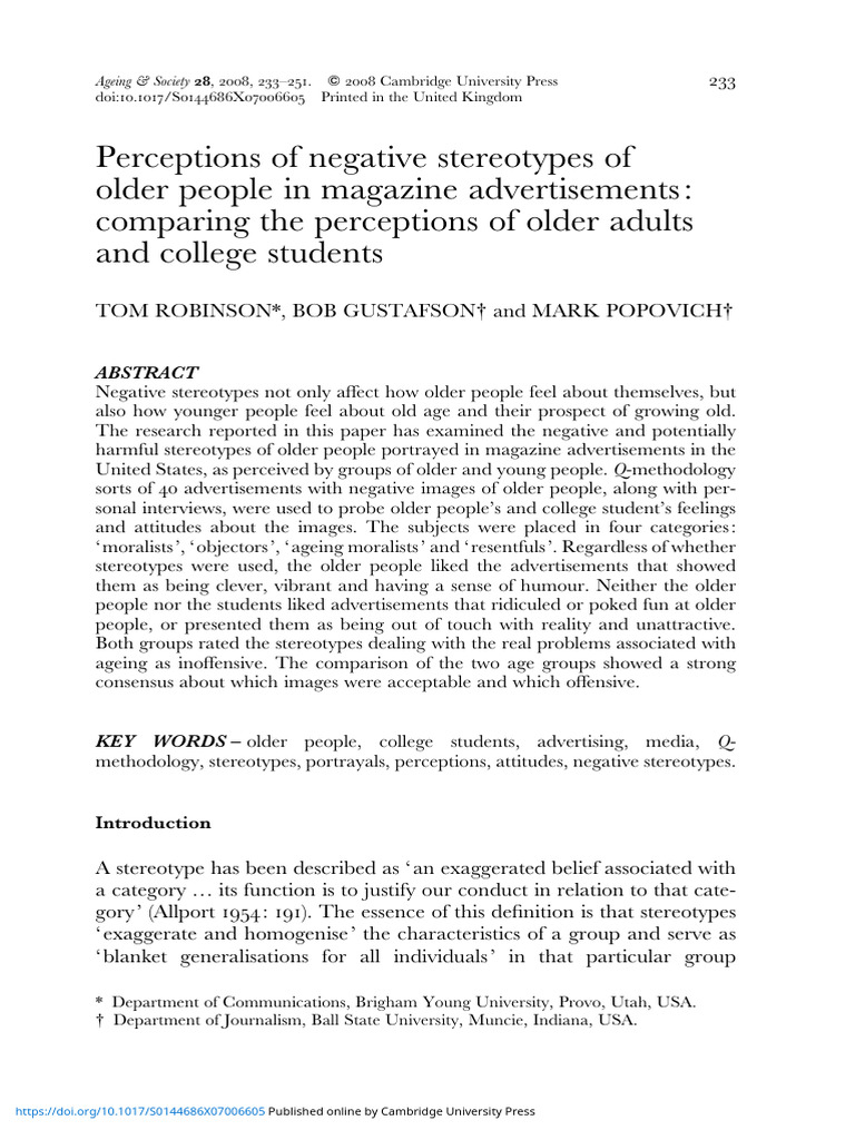 Perceptions of Negative Stereotypes of Older People in Magazine ...