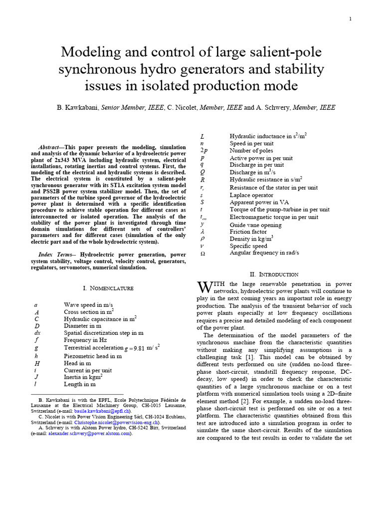 Hydroelectric Plant Dynamics and Control | PDF | Electric Generator ...