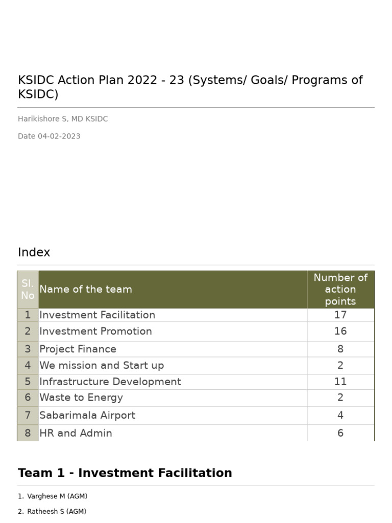 KSIDC Action Plan 2022-23 Overview | PDF