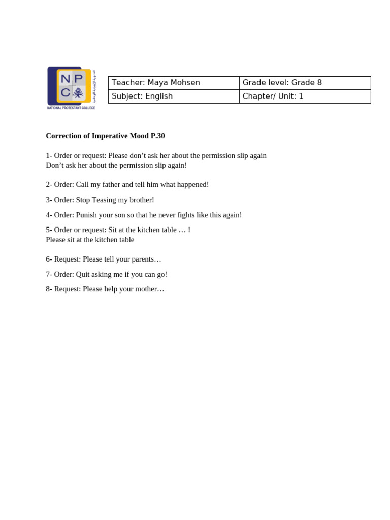 Correction of Imperative Mood - Page 30 | PDF