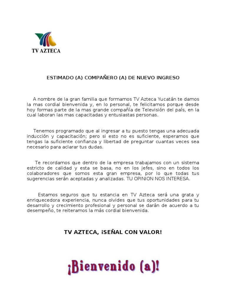 Formato Carta de Bienvenida 1