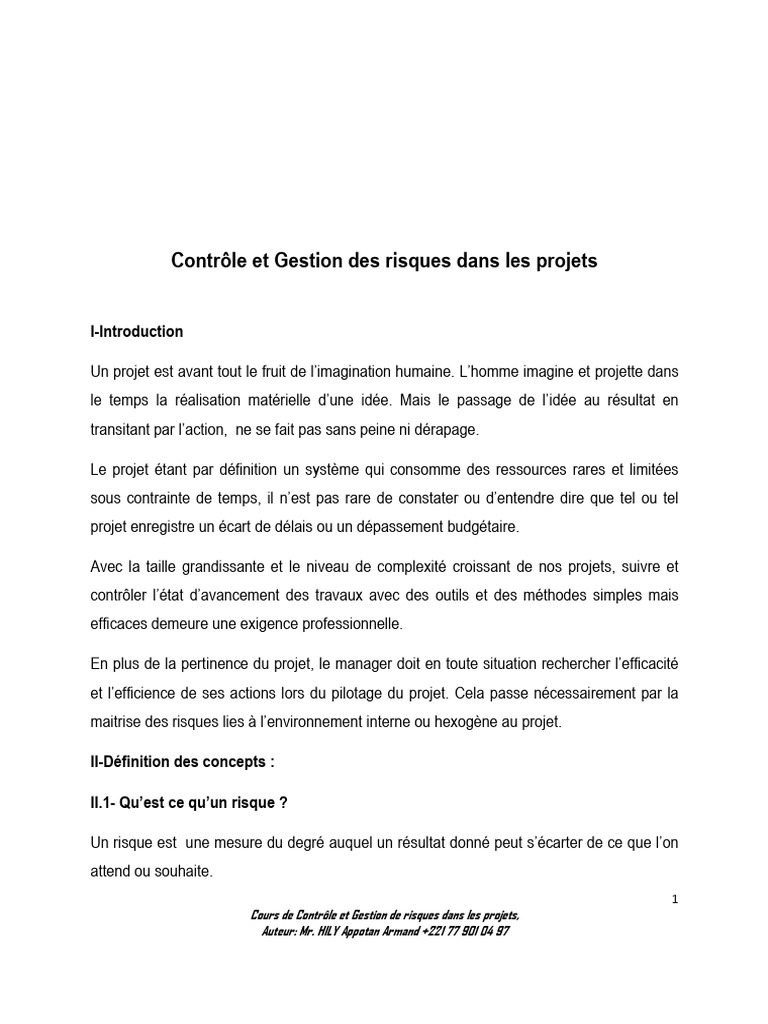 Contrôle et Gestion des Risques de Projet | PDF | Risque | Gestion des ...