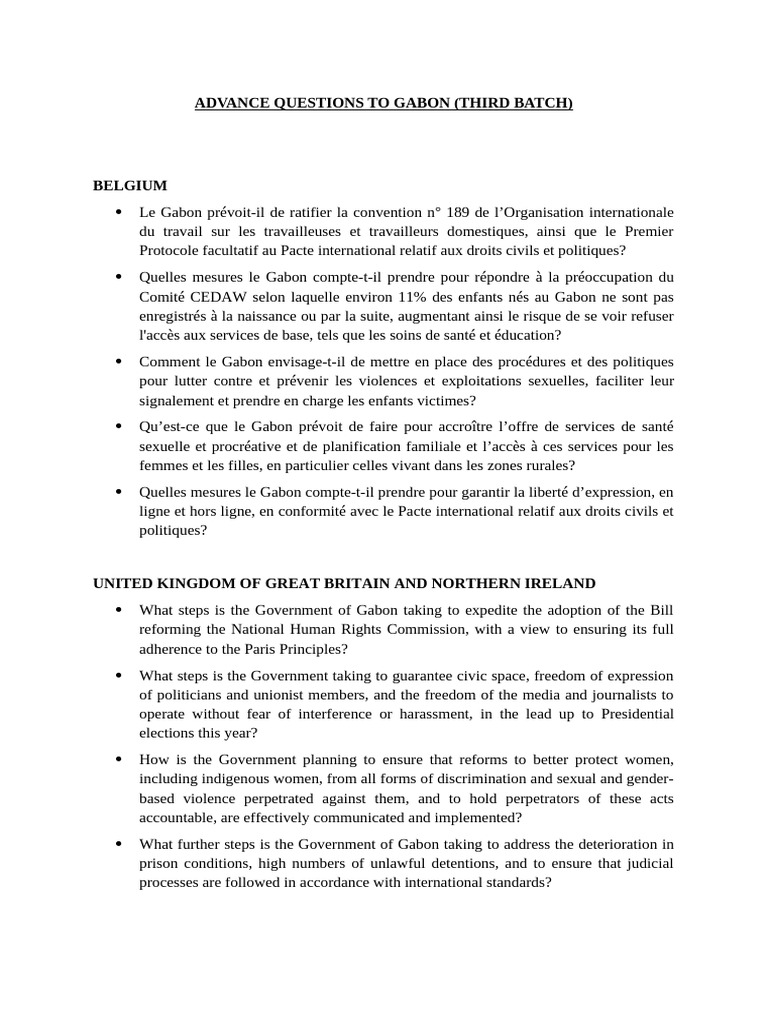 Questions avancées sur les droits au Gabon | PDF | Droits | Éthique ...