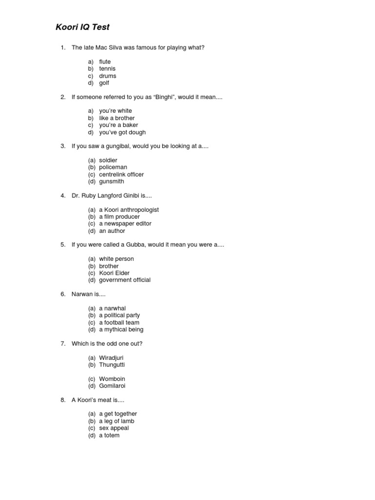 Koori IQ Test Questions and Answers | PDF