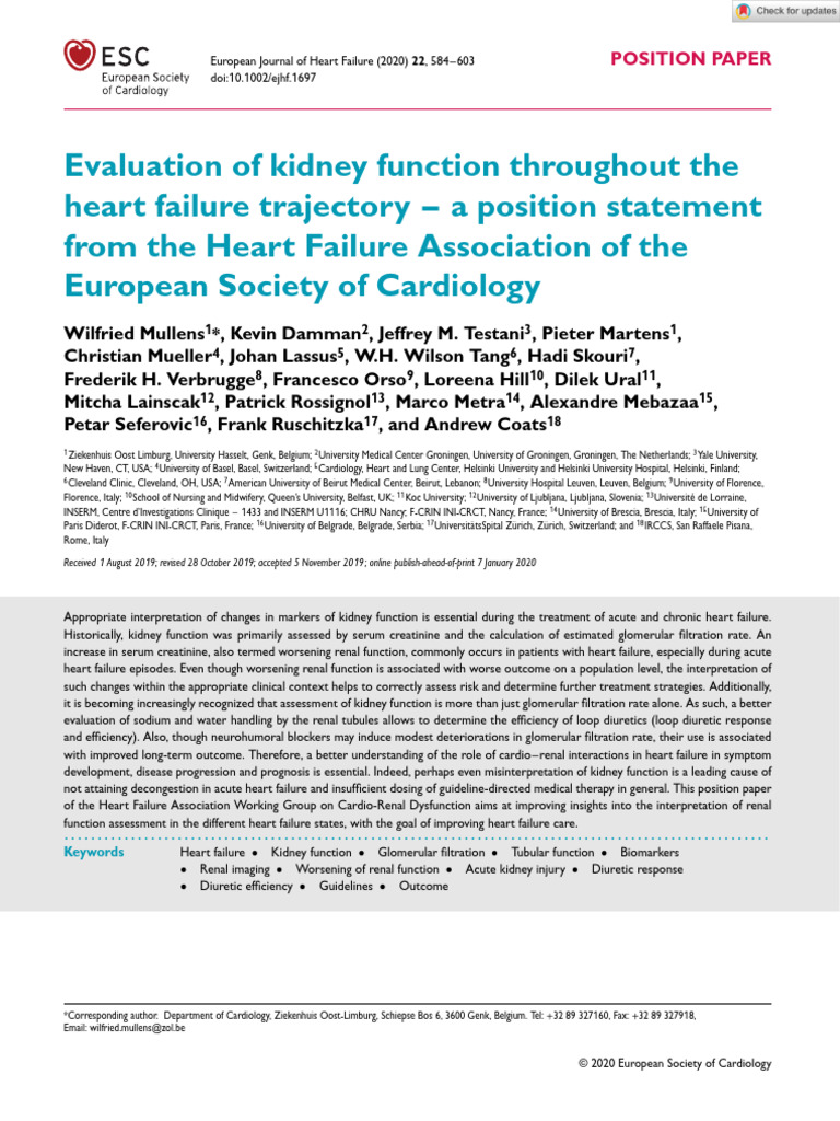 Kidney Function in Heart Failure Care | PDF | Heart Failure | Kidney