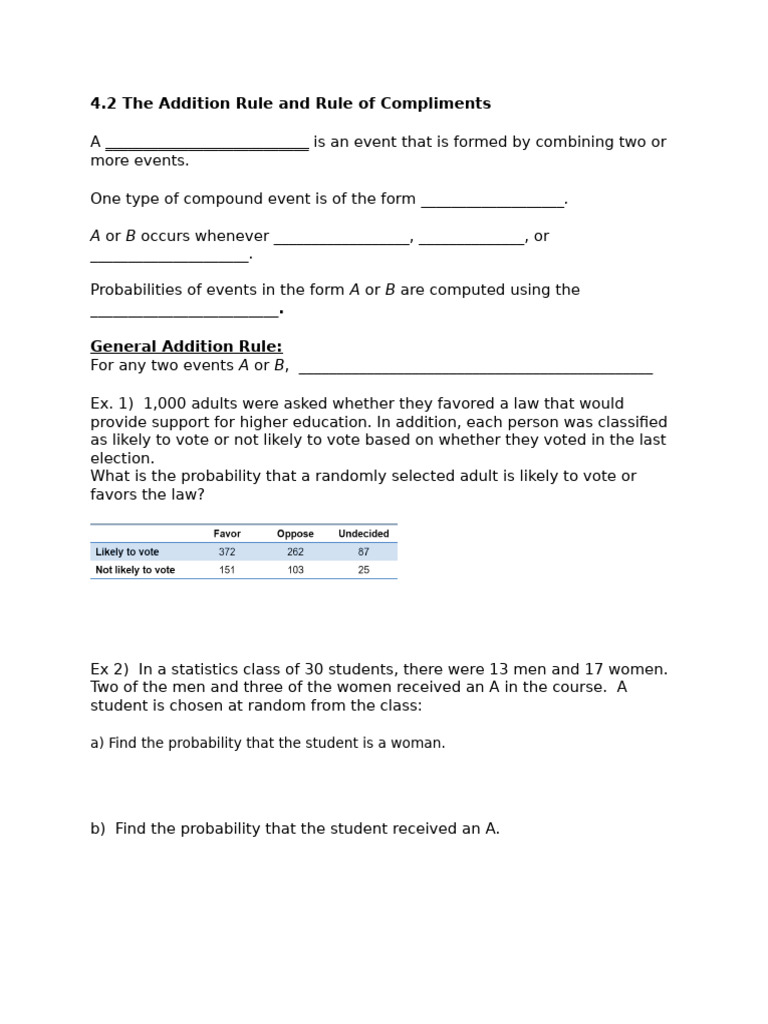 4.2 Addition and Compliment Rules - Fill in The Blank | PDF ...