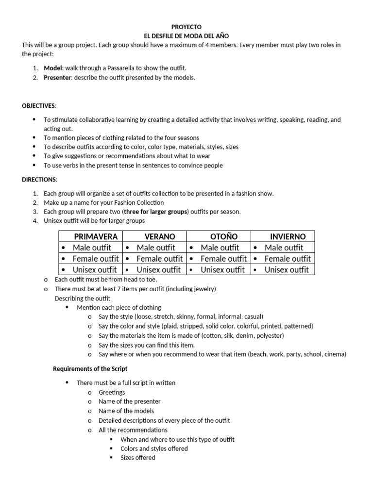 Fashion Show Project Guidelines | PDF | Grammar | Vocabulary